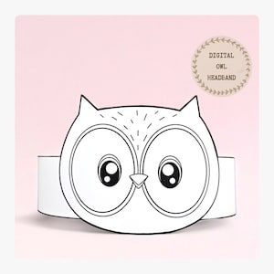 Corona da colorare di carta gufo, cappello di carta per animali per bambini, corona di carta per download immediato Animali, fascia per feste digitale, maschera per feste stampabile,
