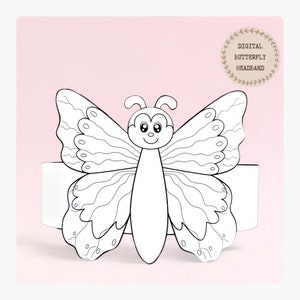 Corona da colorare in carta farfalla, cappello di carta insetti per bambini, corona di carta con download istantaneo Animali, fascia per feste digitale, maschera per feste stampabile