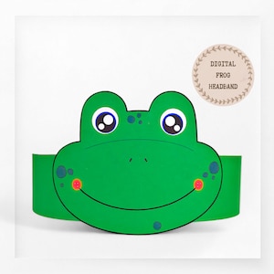 Corona di carta rana, cappello di carta animale per bambini, corona di carta download istantaneo Animali, fascia per feste digitale, maschera da festa stampabile, cappello PDF fai da te