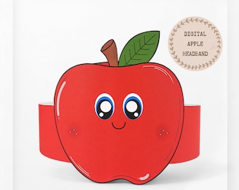 Corona de papel de manzana, sombrero de papel de frutas para niños, corona de papel de descarga instantánea Frutas, diadema de fiesta digital, máscara de fiesta imprimible, sombrero PDF