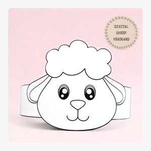 Corona da colorare in carta di pecora, cappello di carta per animali per bambini, corona di carta per download immediato Animali, fascia per feste digitale, maschera per feste stampabile