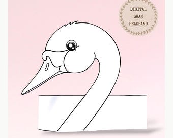 Swan paper coloring crown, Animal hat for kids, instant download paper crown Bird, Digital party headband, printable party mask,PDF hat