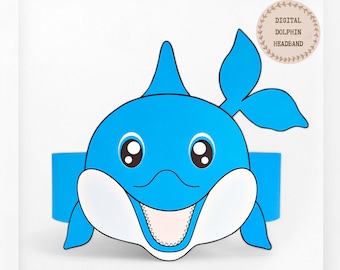 Dolphin paper crown, Animal paper hat for kids, instant download paper crown Animals, Digital party headband, printable party mask, PDF hat