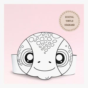 Corona di carta da colorare tartaruga, cappello di carta animale per bambini, corona di carta download immediato animali, fascia per feste digitale, maschera per feste stampabile