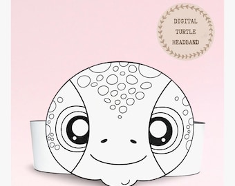 Turtle paper coloring crown, Animal paper hat for kids, instant download paper crown Animals, Digital party headband, printable party mask