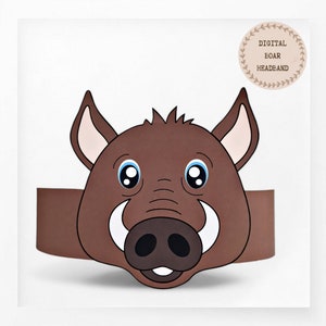Corona di carta di cinghiale, cappello di carta per animali per bambini, corona di carta per download immediato Animali, fascia per feste digitale, maschera per feste stampabile, cappello PDF
