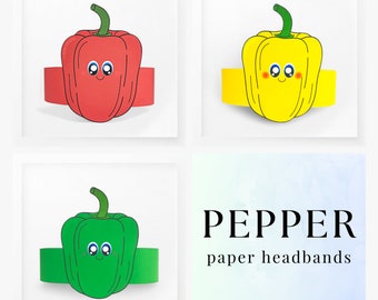 3 Peppers paper crowns,Vegetable paper hat for kids,instant download paper crown Vegetables,Digital party headband,printable party mask,PDF