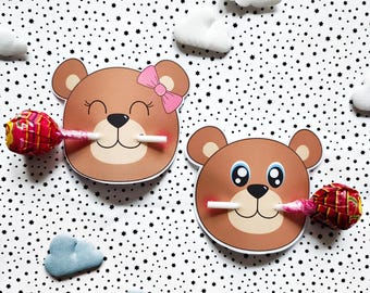 Mr & Mrs Bear Lollipop, instant download lollipop holder,PDF file, Digital party sucker holder, printable party lolly, Bear lollypop