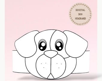 Dog paper coloring crown, Animal paper hat for kids, instant download paper crown Animals, Digital party headband, printable party mask