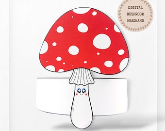 Mushroom paper crown, Autumn paper hat for kids, instant download paper crown, Digital party headband, printable party mask,PDF hat