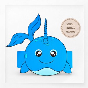 Narwhal paper crown, Animal paper hat for kids, instant download paper crown Animals, Digital party headband, printable party mask, PDF hat