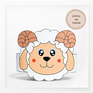 Ram paper crown, Animal paper hat for kids, instant download paper crown Animals, Digital party headband, printable party mask, PDF hat