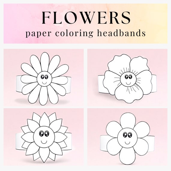 4 Flower Paper Coloring Crowns Flower Paper Hats for Kids Instant Download Paper Crowns Digital Party Headbands Printable Masks Etsy