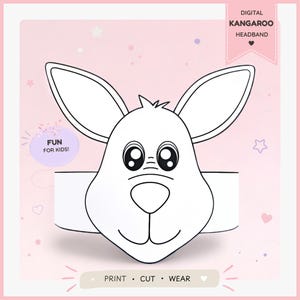 Ausmalbare Känguru-Papierkrone, Tier-Papierhut für Kinder, Sofort-Download-Papierkrone mit Tiermotiven, Digitales Party-Stirnband, Ausmalbare Partymaske