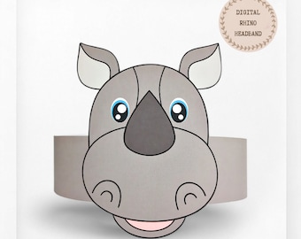 Rhino paper crown, Animal paper hat for kids, instant download paper crown Animals, Digital party headband, printable party mask, PDF hat