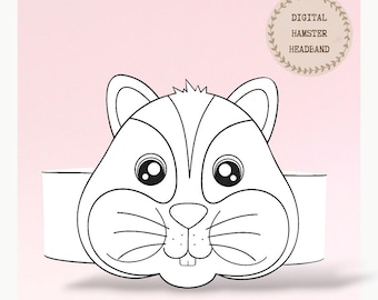 Hamster paper coloring crown, Animal hat for kids, instant download crown Animals, Digital party headband, printable party mask, PDF hat