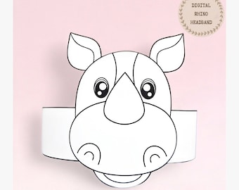 Rhino paper coloring crown, Animal paper hat for kids, instant download paper crown Animals, Digital party headband, printable party mask