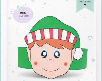 Elf paper crown, Christmas paper hat for kids, instant download paper crown elf, Digital party headband, printable party mask