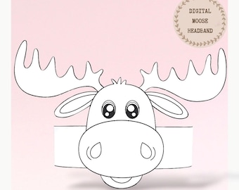 Moose paper coloring crown, Animal paper hat for kids, instant download paper crown Animals, Digital party headband, printable party mask