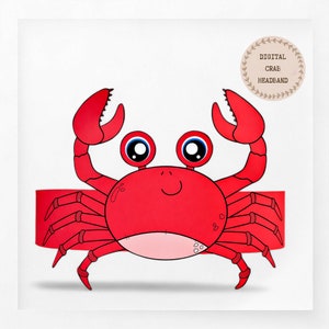 Corona di carta granchio, cappello di carta animale per bambini, corona di carta download istantaneo Animali, fascia per feste digitale, maschera da festa stampabile, cappello PDF