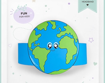 Earth paper crown, Earth Day paper hat for kids, instant download paper crown planet, Digital party headband, printable party mask,PDF hat