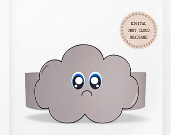 Couronne en papier nuage gris, chapeau en papier météo pour enfants, couronne en papier téléchargement instantané astronomie, bandeau de fête numérique, masque de fête imprimable