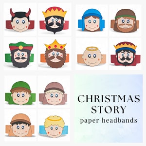 Christmas Story paper crowns, Christmas paper hats for kids, instant download paper crowns, Digital Nativy Scene headbands,