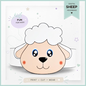 Sheep paper crown, Animal paper hat for kids, instant download paper crown Animals, Digital party headband, printable party mask, PDF hat