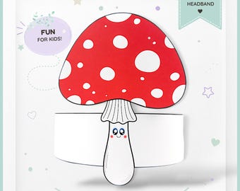 Mushroom paper crown, Autumn paper hat for kids, instant download paper crown, Digital party headband, printable party mask,PDF hat