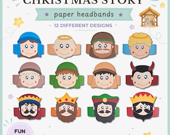 Christmas Story paper crowns, Christmas paper hats for kids, instant download paper crowns, Digital Nativy Scene headbands,
