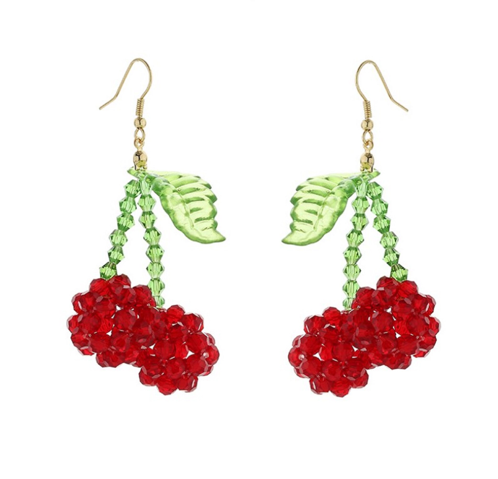 Hand beaded and woven cherry earrings Etsy