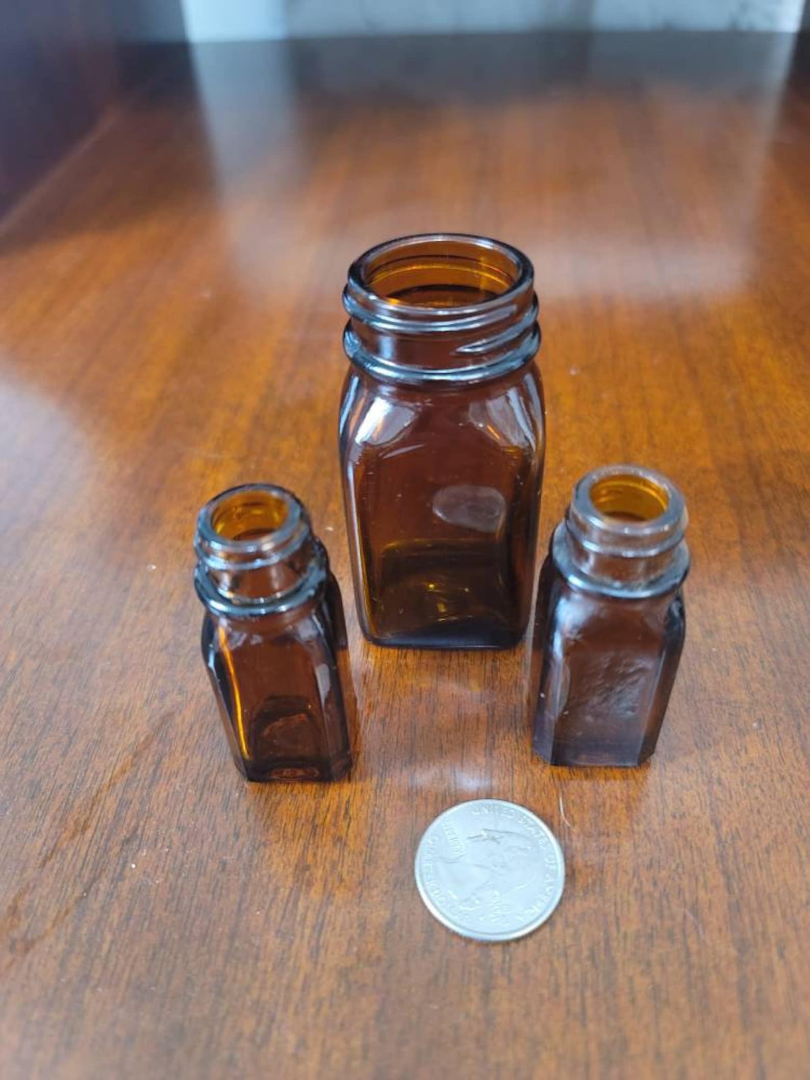 Small antique square base glass bottles Etsy