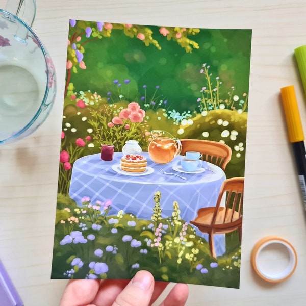 Summer Teaparty Art Print | Nature Floral Cottagecore Aesthetic Painting