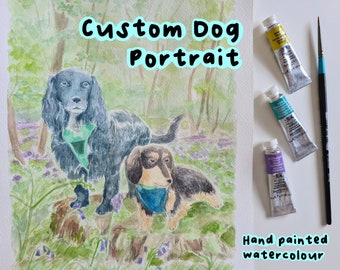 Custom Dog Portrait Watercolour Pet Landscape Painting | Personalised Handmade Gift Wall Decor