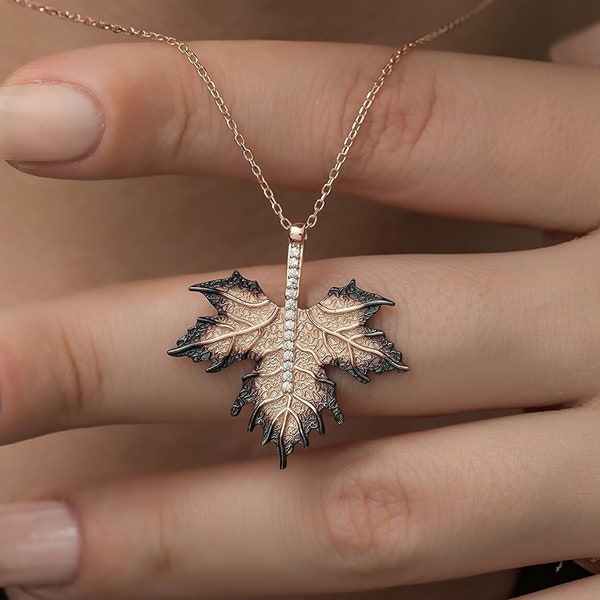 Minimalist Maple Tree Leaf Necklace for Women, 925K Silver Leaf Pendant, Nature Winter Jewelry,Handmade Mother Day Gift for Her, Mother Nany