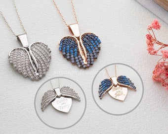 Personalized Angel Wings Necklace, Sterling Silver Custom Name Jewelry