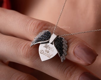 Personalized Sterling Silver Angel Wings Name Necklace, Custom Engraved