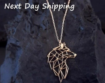 Geometric Origami Wolf Necklace, Wolf Necklace, Everyday Handmade Jewelry, 925 Silver, Mother's Day Gift for her, Valentines day Present