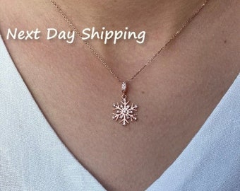 Collier flocon de neige en argent sterling 925, fête des mères, collier à pendentif flocon de neige, cadeau pour elle, collier minimaliste, cadeau de Noël