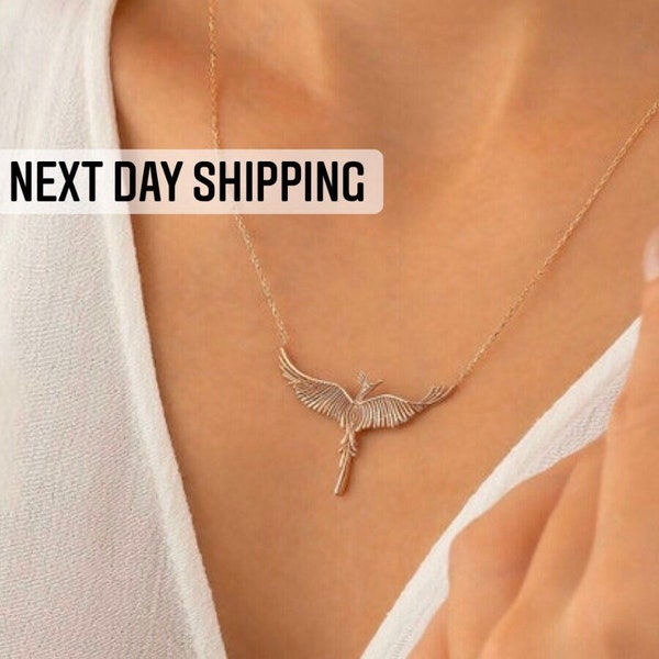 Phoenix necklace, Bird necklace, Firebird Charm necklace, 925 Silver, Simurgh pendant, Handmade Jewelry, Minimal Mother's Day Gift for her