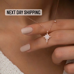 Polar Star Stoned Necklace, Minimalist Women Gift, Rose gold plated Necklace, North star necklace , 925 Sterling Silver, Christmas Gift