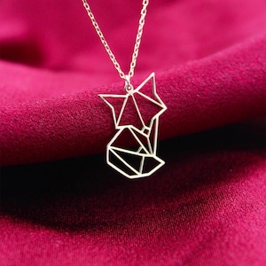 Geometric Origami Fox Necklace, Rose Gold, Origami Necklace,  925 Silver, Handmade Jewelry, Mother&#39;s Day Gift for her, Christmas Present