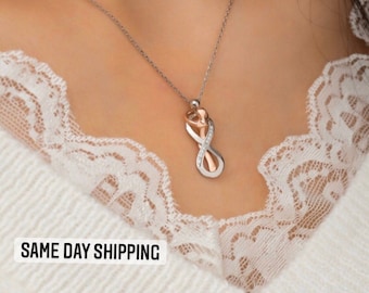 Set Collana E Bracciale Donna Infinito Cuore - Argento 925 Con Zirconi - Gioiello Amore Eterno