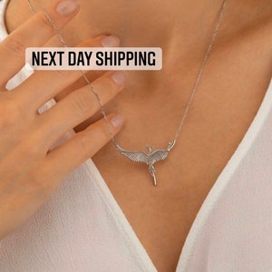 Minimalist Phoenix 925 silver necklace, Simurgh handmade pendant, Bird necklace, Firebird Charm, Christmas Present, Valentines Day