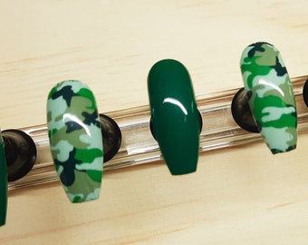 Green Camouflage Nails  | Press On Nails | Green Nails | Camo Nails | Army Nails | Nails | Military Nails | False Nails