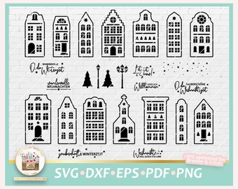 Plotter file Christmas houses SVG, plotter file Christmas houses, canal houses SVG, winter houses SVG, Dxf Christmas houses commercial