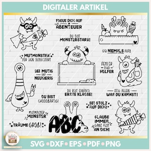 Plotterdatei Einschulung Monster SVG, Affirmation Sprüche Einschulung, Laserdatei Einschulung, Plotterdatei Schulanfang, gewerblich