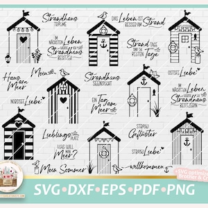 Plotterdatei Strandhäuser Bundle SVG, Plotterdatei Strandhaus, SVG Maritim, Sprüche Maritim, Digistamp Strandhaus, Strandhütten PNG