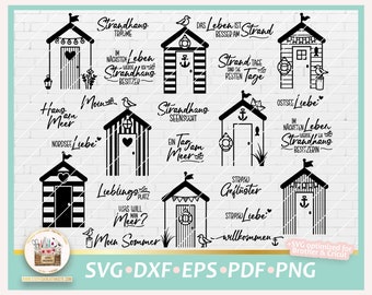 Plotterdatei Strandhäuser Bundle SVG, Plotterdatei Strandhaus, SVG Maritim, Sprüche Maritim, Digistamp Strandhaus, Strandhütten PNG