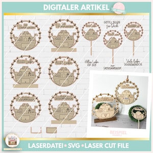 Laserdatei Arche Noah Erstkommunion SVG, Kommunion Kranz Caketopper und Klötzchen Einschieber SVG, Laser Datei Arche Kommunion, gewerblich